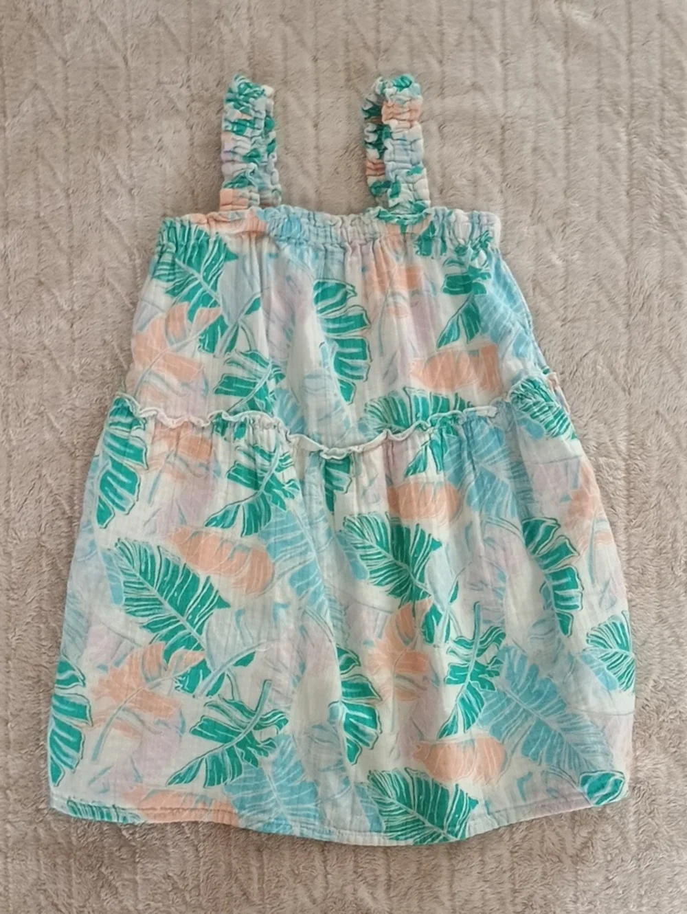 Cat & Jack Multicolor Tropical Print Dress - Teal, Peach & Pink